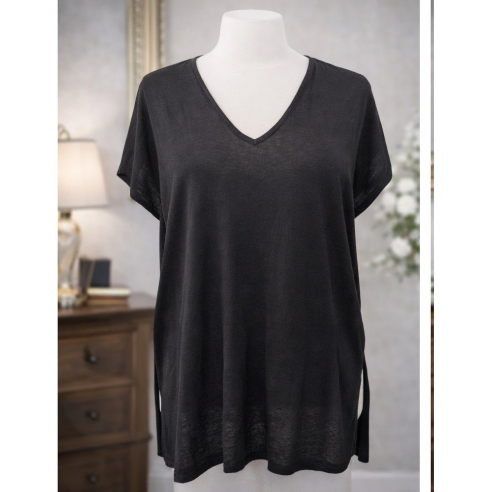 J. Jill Knit Tunic Black V-Neck Side Slit Oversized Top Cover Up Size Large